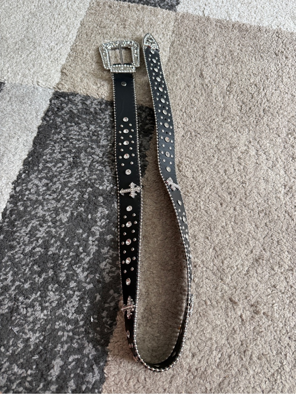 Sparkly Rhinestone Diamond Sequin Cross Studded Black Western Belt for Men/Women - Picture 6 of 6